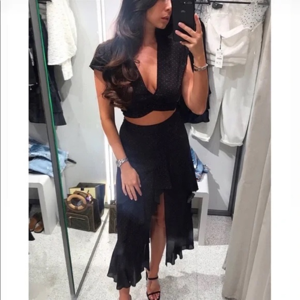 Zara - Cropped Top & Slit Skirt - Polka Dots - XS
